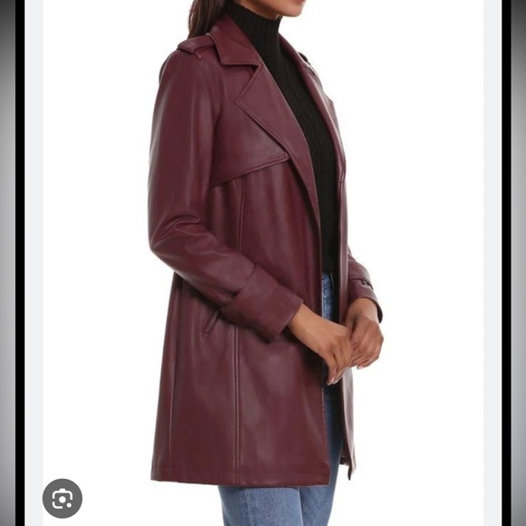 Bagatelle Burgundy Trench Coat Faux Leather Open Front 90s Minimalist Chic NWT - Picture 8 of 8